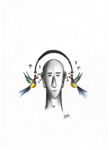 Cartoon: Music (medium) by Raoui tagged music,bird,man,headset,audio