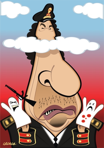 Cartoon: Mad Dog Gaddafi (medium) by spot_on_george tagged gaddafi,libia,caricature,mad,dog