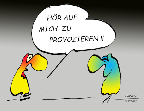 Cartoon: ... provokant ! (medium) by BoDoW tagged provokation,beziehung,lächeln,projektion,ungerührt,psychologie,kommunikation,provokant