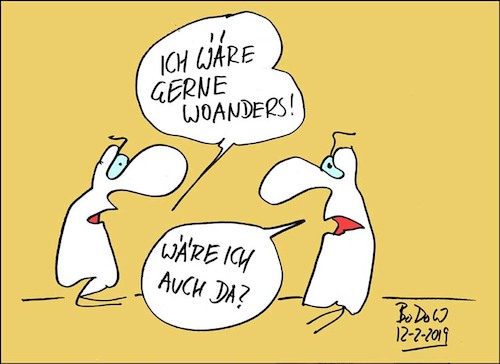 Cartoon: Hier und Dort (medium) by BoDoW tagged beziehung,paar,kommunikation,weg,flucht,sehnsucht,trennung,woanders