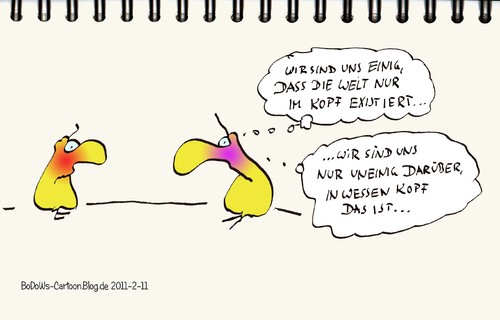 Cartoon: Weltsichten (medium) by BoDoW tagged alleine,ich,existieren,existenz,solipsismus,kopf,im,welt,weltsicht