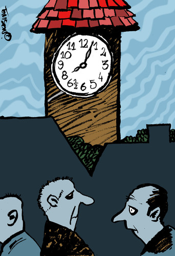 Cartoon: Uhr (medium) by to1mson tagged uhr,zegar,clock,wieza,turm,tower,zycia,leben,life,przesad,black,cat