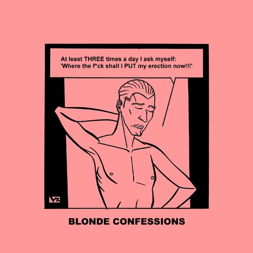 Cartoon: Blonde Confessions - Erection! (medium) by Age Morris tagged tags,victorzilverberg,atomstyle,blondeconfessions,agemorris,aboutloveandlife,dumbblonde,hotbabe,gayhumour,gaytoon,gay,men,where,boner,erection,ask
