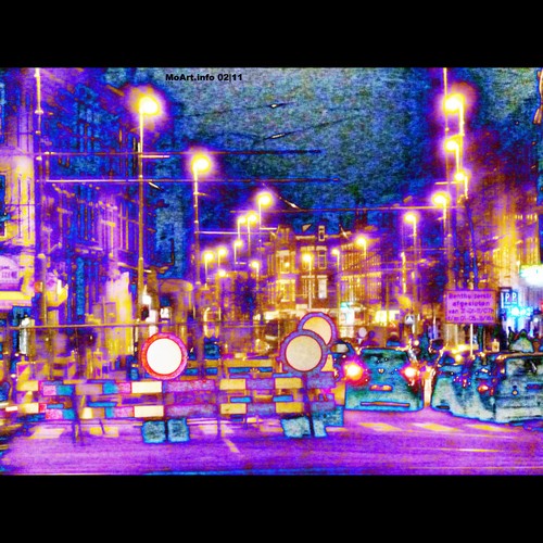 Cartoon: MH - The Purple Night (medium) by MoArt Rotterdam tagged rotterdam,moart,moartcards,night,nacht,purple,paars,roadwork,wegwerk,kleiweg,trafficsigns,verkeersborden,urbanjungle