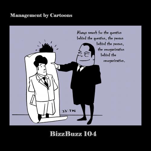 Cartoon: The Question behind The Question (medium) by MoArt Rotterdam tagged bizztoons,businesscartoons,officesurvival,offficelife,managementadvice,managementcartoons,bizzbuzz,thequestionbehindthequestion,thepersonbehindtheperson,reorganisation,the,question
