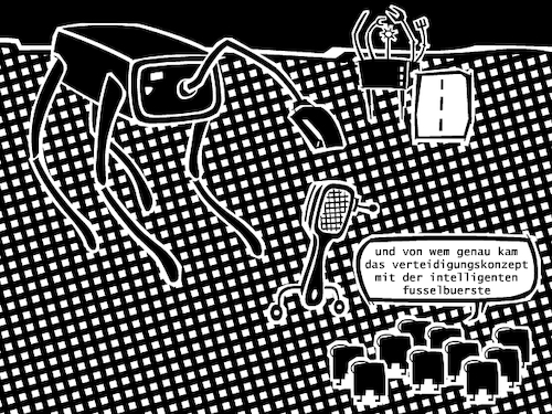Cartoon: Konzept (medium) by bob schroeder tagged verteidigung,konzept,robozän,angriff,robodog,robotic,hund,roboter,fusselbürste