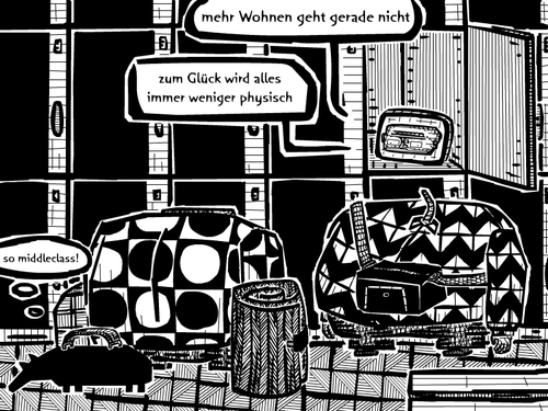 Cartoon: mikro (medium) by bob schroeder tagged mikrowohnung,miete,mietpreise,wohnen,stadt,ballungsraum,billig,raum,digitalisierung