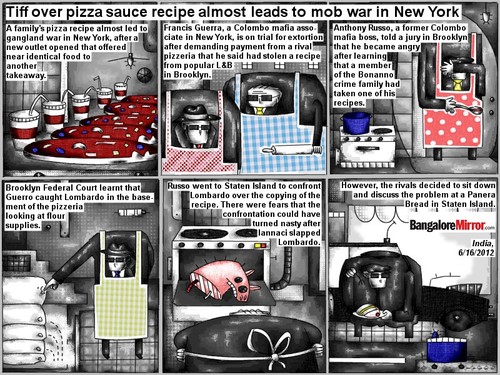 Cartoon: mob war in new york (medium) by bob schroeder tagged pizza,sauce,recipe,mob,war,new,york,gang,food,takeaway,mafia,pizzeria
