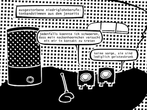 Cartoon: Niedriglohn (medium) by bob schroeder tagged job,arbeit,lohn,mindestlohn,digitalisierung,tonband,kassette,sprachassistent