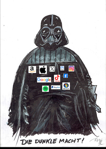 Cartoon: Big Tech (medium) by Skowronek tagged big,tech,google,amazon,meta,microsoft,apple,facebook,instagram,dark,vader