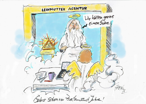 Cartoon: Leihmutter (medium) by Skowronek tagged leihmutter,vermttung,spahn,dreifaltigkeit,gott,heiliger,geist,jesus,maria,skowronek,cartoon