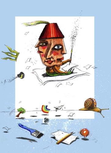 Cartoon: überstunden beim Zeichnen-2 (medium) by Mehmet Karaman tagged regenbogen,zeicner,pinsel,schreiber,baum