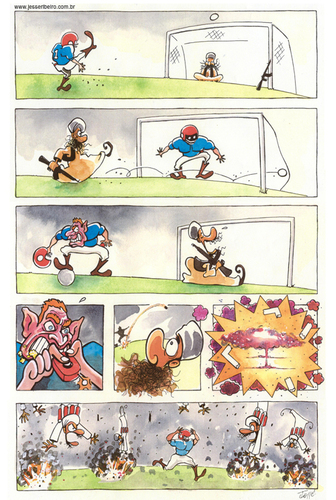 Cartoon: Futebol (medium) by Jesse Ribeiro tagged war,terrorists,usa,taliban,soccer,rugbi,game,peace