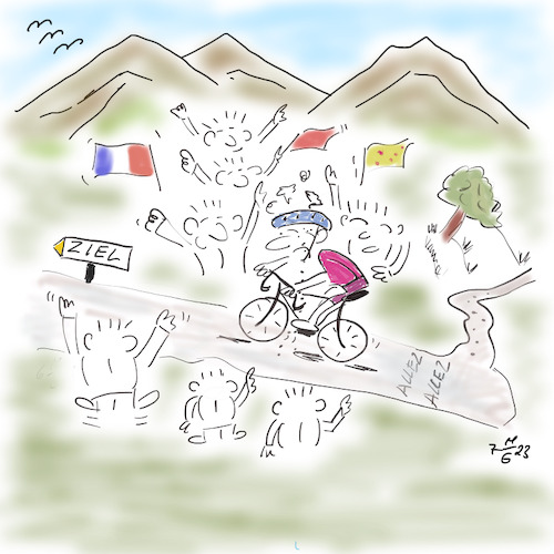 Cartoon: Allez  Allez (medium) by legriffeur tagged tour,tourdefrance,rad,radsport,radfahren,tourdefrance2023,bergetappe,bergetappen,allez