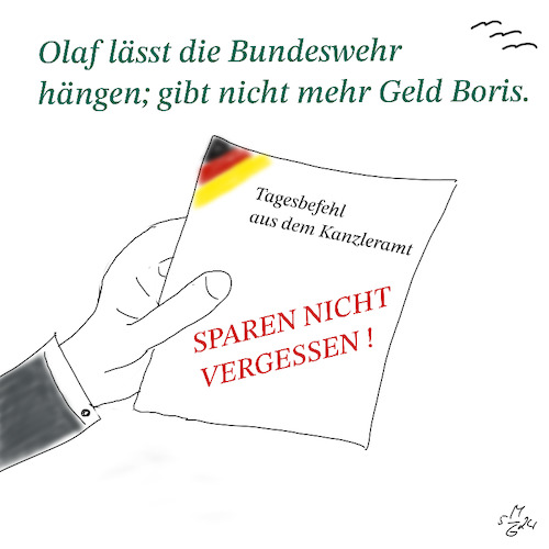 Cartoon: Boris P. muss sparen (medium) by legriffeur tagged regierung,bundeskanzler,bundesverteidigungsminister,bundeswehr,etat,sparmaßnahmen,verteidigung