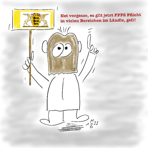 Cartoon: FPP2 Maskenpflicht (medium) by legriffeur tagged corona,legriffeur61,deutschland,virus,epedemie,coronaregeln,fpp2,maskenpflicht,badebwürttemberg,ländle,sländle