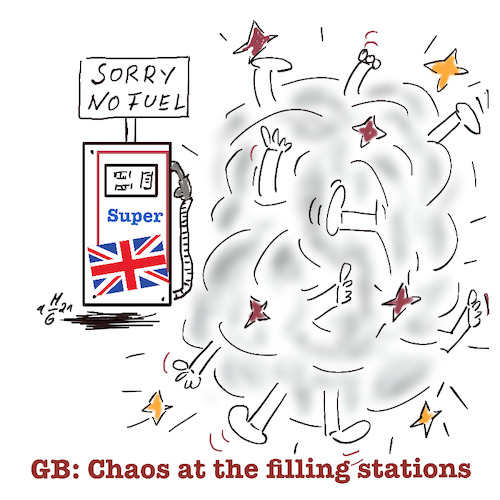 Cartoon: No Fuel (medium) by legriffeur tagged borisjohnson,fuel,fuelcrisis,greatbritain,brexit,nofuel,england,gouverment,lorrydriver,nolorrydriver