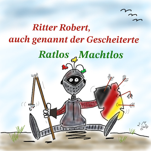 Cartoon: Ritter Robert (medium) by legriffeur tagged wirtschaftsminister,deutschland,wirtschaft,habeck,ratlos,planlos,machtlos,wirtschaftsministergescheitert