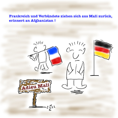 Cartoon: Rückzug Frankreichs aus Mali (medium) by legriffeur tagged mali,france,frankreich,deutschland,aussenpolitik,afrika,verbündete,bundeswehr,antiterroreinsatz