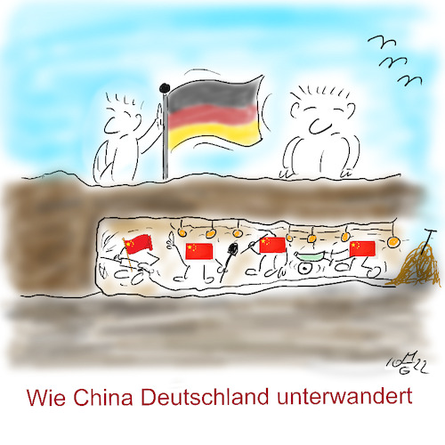 Cartoon: Unterwanderung durch China (medium) by legriffeur tagged china,deutschland,wirtschaft,außenministerin,außenpolitik,europa,bund,bundesregierung,unterwanderung,hamburgerhafen,wirtschaftlicheabhängigkeit