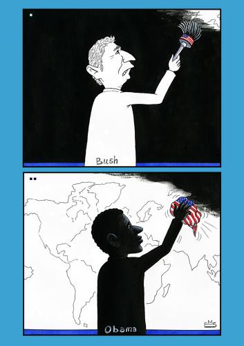 Cartoon: Bush - Obama (medium) by Makhmud Eshonkulov tagged bush,obama,usa