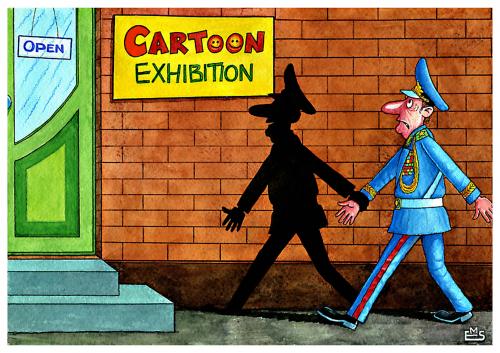 Cartoon: Cartoon Exhibition (medium) by Makhmud Eshonkulov tagged cartoons,exhibition,soldiers,military,shadow