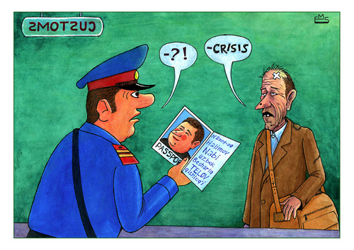 Cartoon: Customs (medium) by Makhmud Eshonkulov tagged customs,passport,crisis