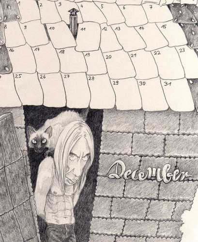 Cartoon: Iggykalender (medium) by Knirschi tagged iggy,pop,hänsel,und,gretel,hexe,katze,lebkuchenhaus