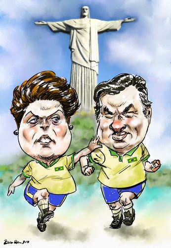Cartoon: Dilma_Aecio (medium) by Bob Row tagged aecio,dilma,neves,rousseff,brazil,elections,democracy