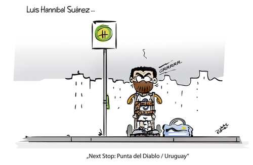 Cartoon: Luis Hannibal Suarez (medium) by subbird tagged bissattacke,luis,suarez,wm,2014,fussball,vorrunde,sport