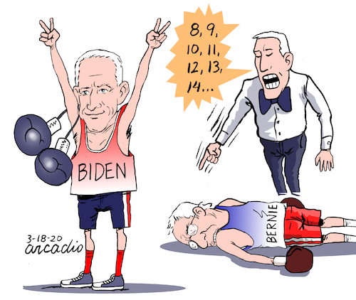 Cartoon: Another bad round. (medium) by Cartoonarcadio tagged joe,biden,bernie,sanders,us,elections,democracy