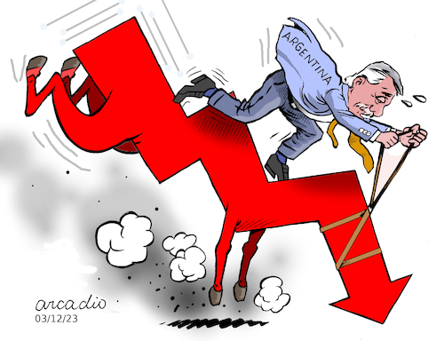 Cartoon: Argentina in crisis. (medium) by Cartoonarcadio tagged argentina,crisis,economy
