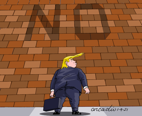 Cartoon: At last...the wall of Trump. (medium) by Cartoonarcadio tagged trump,us,government,white,house