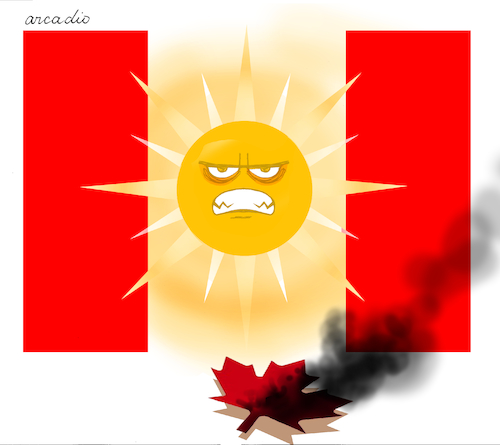 Cartoon: Canada is burning. (medium) by Cartoonarcadio tagged canada,global,warming,pollution,planet,earth