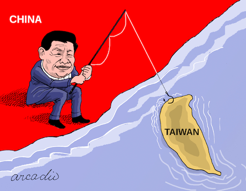 Cartoon: China wants Taiwan. (medium) by Cartoonarcadio tagged china,taiwan,asia,usa,conflict