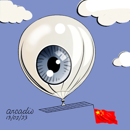 Cartoon: Chinese balloon. (medium) by Cartoonarcadio tagged china,spy,balloon,military,usa