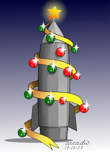 Cartoon: Christmas tree. (medium) by Cartoonarcadio tagged wars,weapons,christmas,conflicts