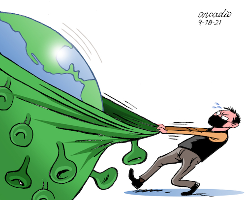 Cartoon: Daily fight against Covid. (medium) by Cartoonarcadio tagged covid,coronavirus,health,vaccine