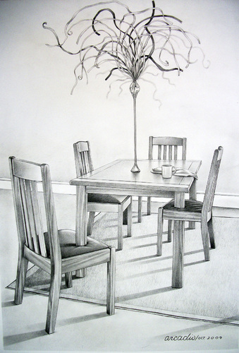 Cartoon: Dining table (medium) by Cartoonarcadio tagged table,wood,drawing,house,surrealism