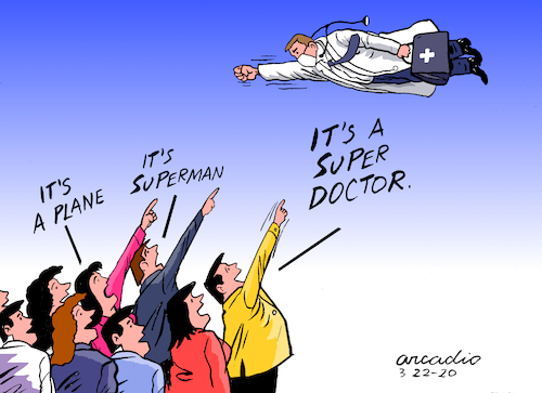 Cartoon: Doctors in times of covid 19 (medium) by Cartoonarcadio tagged doctors,coronavirus,covid,19,health,superman