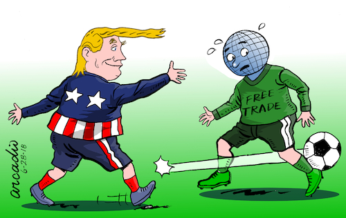 Cartoon: Dribbling free trade. (medium) by Cartoonarcadio tagged trump,politics,white,house,us,president