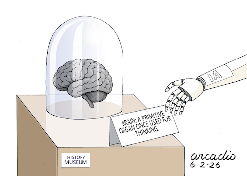 Cartoon: History Museum (medium) by Cartoonarcadio tagged humans,ai,future,robots