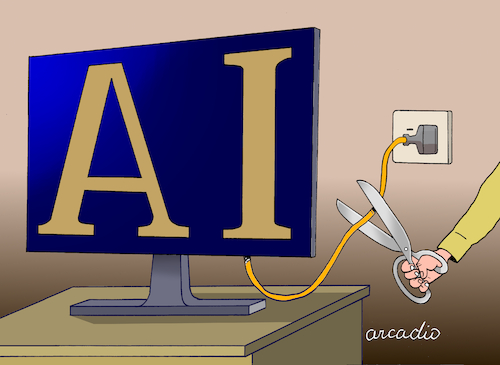 Cartoon: Humans maintain control over AI (medium) by Cartoonarcadio tagged ai,humans,technology,robots