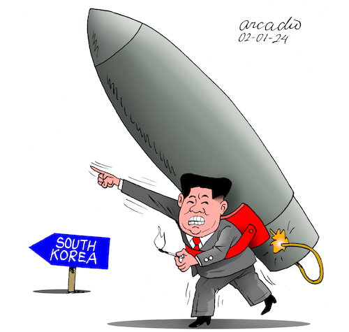 Cartoon: Kim the rocket man. (medium) by Cartoonarcadio tagged kim,jong,un,north,korea,asia,nuclear,weapons