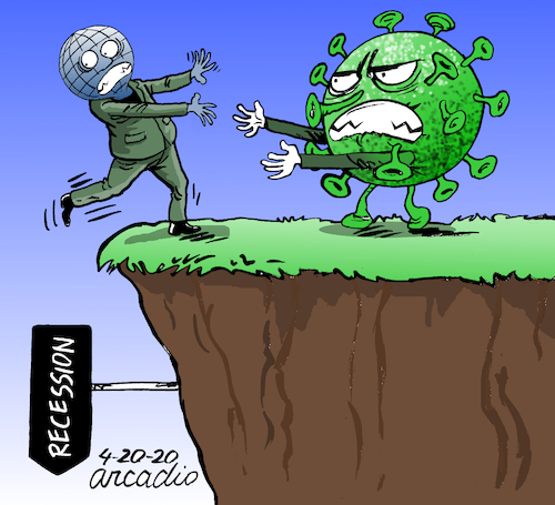 Cartoon: Next step...recession. (medium) by Cartoonarcadio tagged health,coronavirus,covid,19,pandemic
