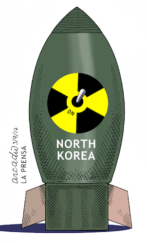 Cartoon: North Korean bomb. (medium) by Cartoonarcadio tagged bomb,north,korea,koreas,trump,usa,us,government,japan