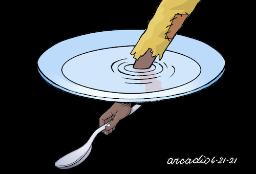 Cartoon: Nothing on the dish. (medium) by Cartoonarcadio tagged hunger,poverty,food,economy,crisis
