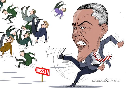 Cartoon: Obama angry against Russians. (medium) by Cartoonarcadio tagged obama,russian,usa,putin,diplomacy