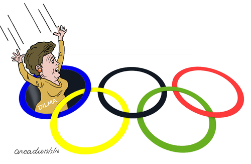 Cartoon: Olympic fall of Dilma (medium) by Cartoonarcadio tagged dilma,brazil,corruption,justice,lula,socialism