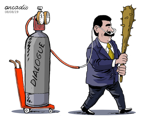 Cartoon: Oxygen to Maduro. (medium) by Cartoonarcadio tagged venezuela,dictator,latin,america,maduro